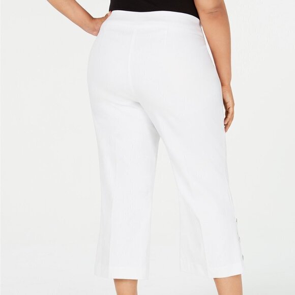 JM Collection Plus Size Button-Trim Cropped Pants White 0X 10 12 - Picture 6 of 12